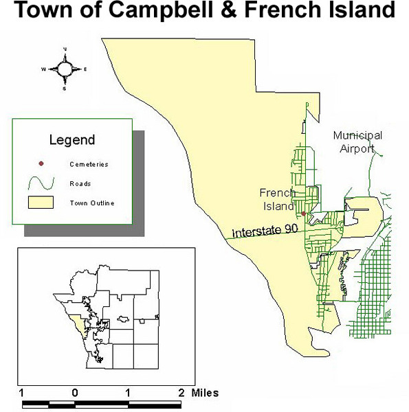 Map of cemeteries in the town of Campbell and French Island