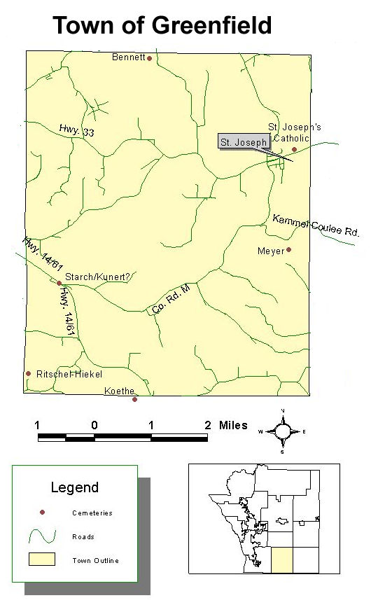Map of cemeteries in the town of Greenfield