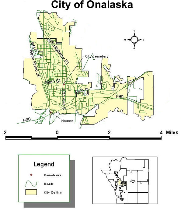 Map of cemeteries in the city of Onalaska