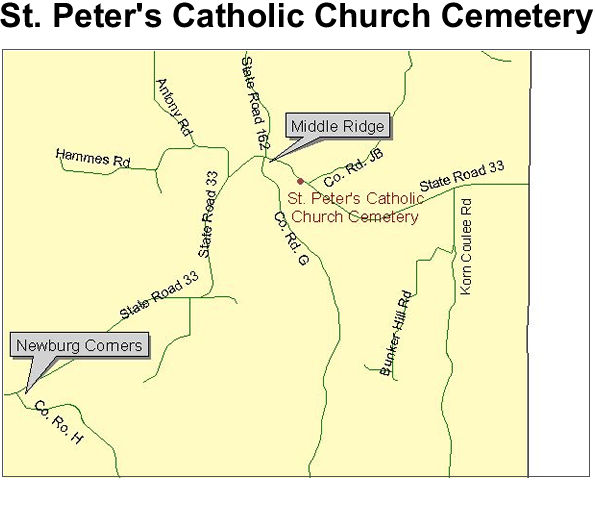 Map to St. Peter's Catholic Church cemetery