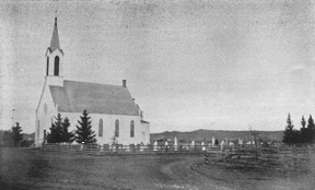 Old Burr Oak Lutheran Church & Cemetery before1898; this church was built in 1874 and destroyed by lightning 1898; from A Century Under Grace 1855-1955