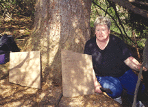 Deb Werner & the RItschel-Hiekel cemetery stone, April 2000