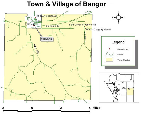 map of cemeteries in the town of Bangor