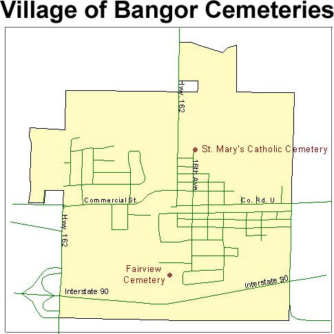 Map of Village of Bangor cemeteries