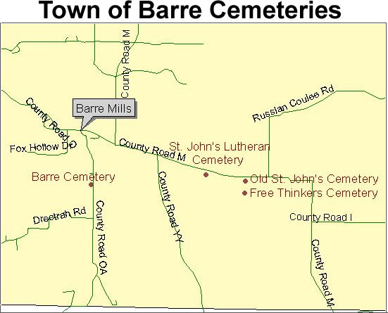 Map to town of Barre cemeteries