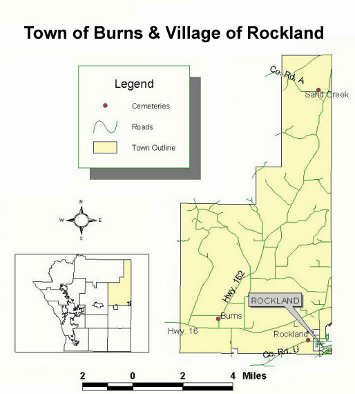Map of cemeteriies in the town of Burns and Village of Rockland