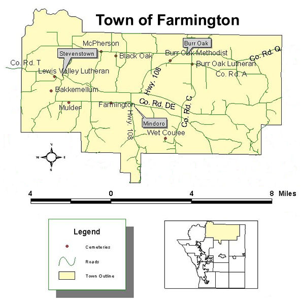 Map of cemeteries in the town of Farmington
