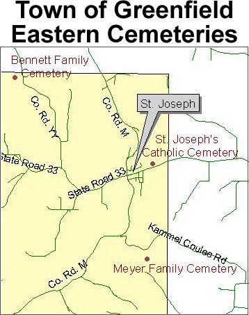 Map to the cemeteries in the eastern part of the Town of Greenfield
