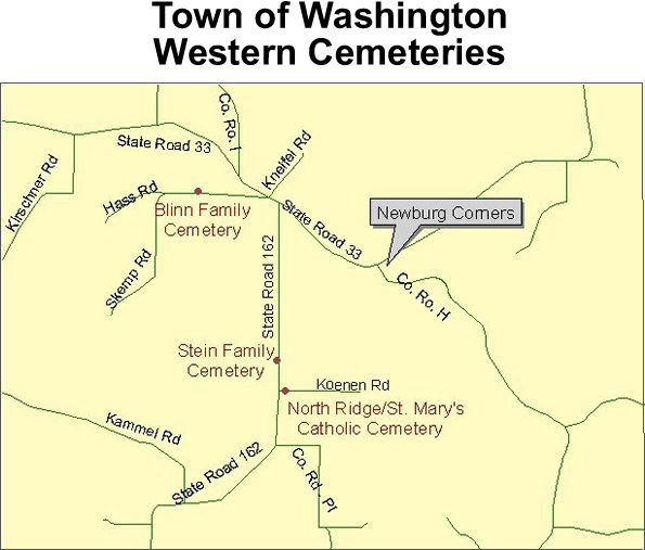 Map of cemeteries in the western part of the town of Washington